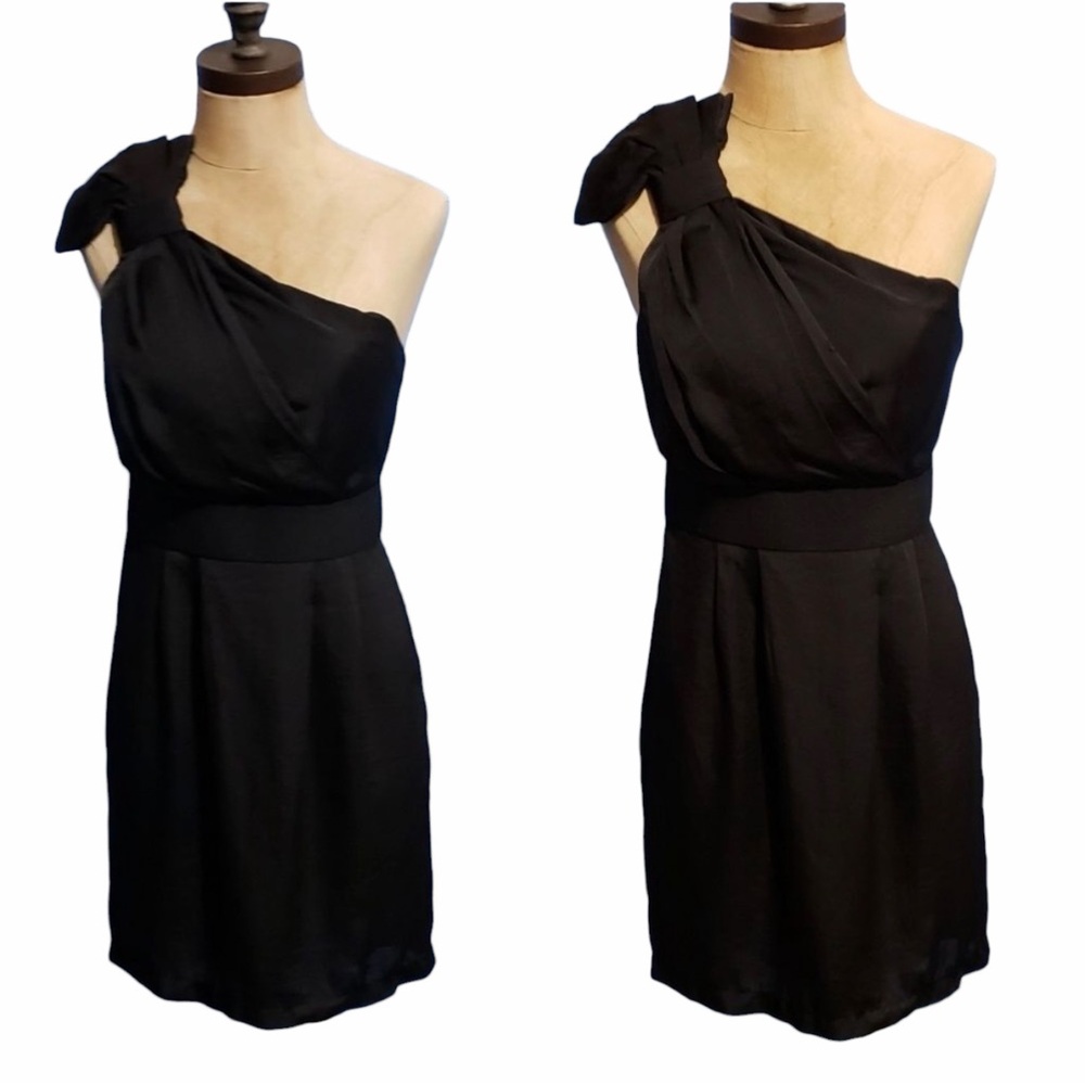 BCBGeneration One Shoulder Black Dress Size 2 Open Back Structured Cocktail - Picture 3 of 9
